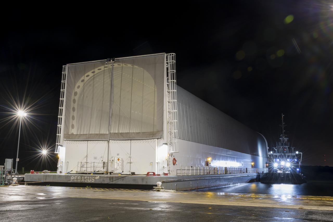 These images show NASA’s Pegasus barge at NASA’s Michoud Assembly Facility in New Orleans as it transported the Artemis I launch vehicle stage adapter (LVSA) of the agency’s Space Launch System rocket to NASA’s Kennedy Space Center in Florida. Leaving with the adapter from NASA’s Marshall Space Flight Center in Huntsville, Alabama, Pegasus made a brief stop at Michoud to offload supplies and equipment before continuing its to Kennedy. The LVSA connects the deep space rocket’s 212-foot-tall core stage to the rocket’s upper stage and will be used for Artemis I, the first in a series of increasingly complex missions to the Moon through NASA’s Artemis program. Once at Kennedy, the LVSA will undergo Artemis I launch preparations. Only the SLS core stage, currently in final testing at NASA’s Stennis Space Center near Bay St. Louis, Mississippi, remains to be shipped to Kennedy on Pegasus. The core stage is produced at Michoud. Together with four RS-25 engines, the rocket’s massive 212-foot-tall core stage — the largest stage NASA has ever built — and its twin solid rocket boosters produce 8.8 million pounds of thrust to send NASA’s Orion spacecraft, astronauts and supplies beyond Earth’s orbit to the Moon. Offering more payload mass, volume capacity and energy to speed missions through space, the SLS rocket, along with NASA’s Gateway in lunar orbit, the Human Landing System and Orion, is part of NASA’s backbone for deep space exploration and the Artemis lunar program. No other rocket is capable of carrying astronauts in Orion around the Moon in a single mission.